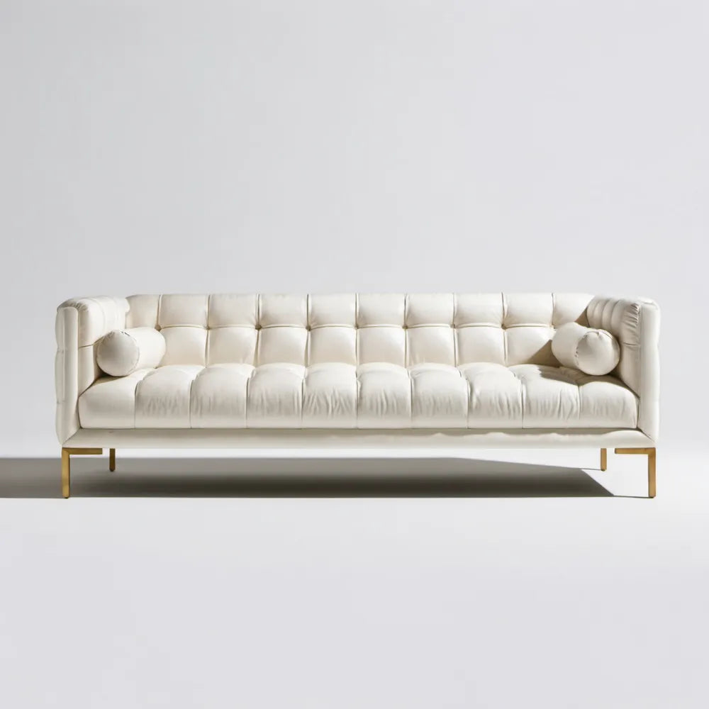 Kremowa sofa trzyosobowa ze złotymi nogami 230 × 90 × 75 cm