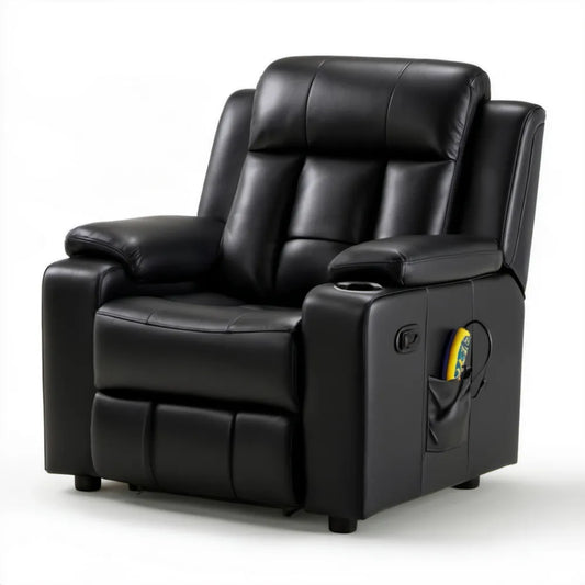 Czarny rozkładany fotel relaksacyjny z ekoskóry PU 90 x 95 x 104 cm