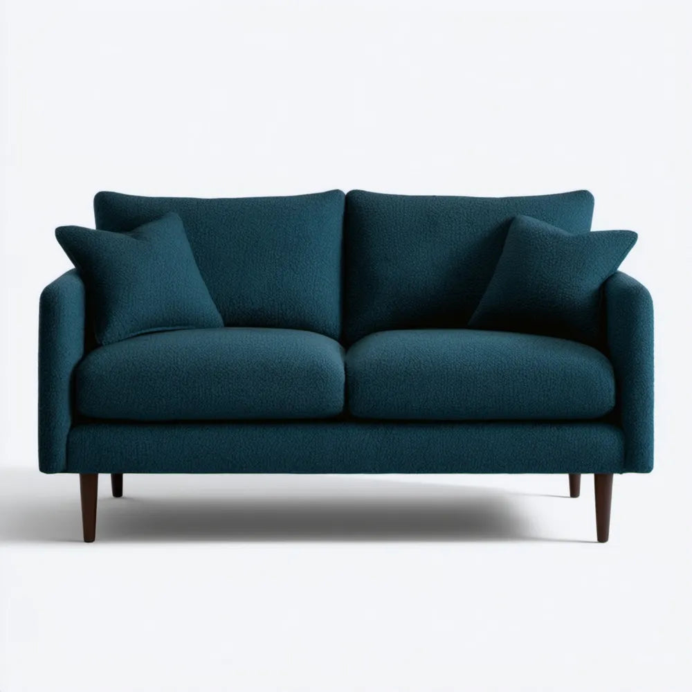 Sofa dwuosobowa bouclé granatowa z ciemnobrązowymi nogami 160 × 88 × 86 cm