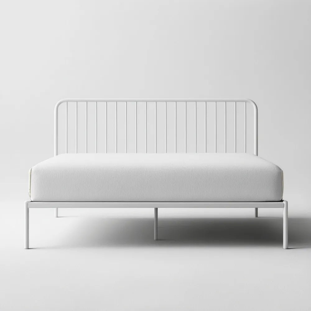 Białe metalowe łóżko 160 x 200 cm z wysokim zagłówkiem