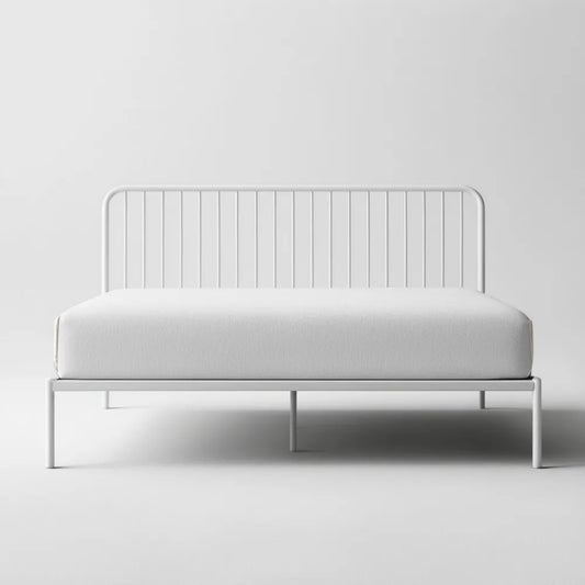 Białe metalowe łóżko 160 x 200 cm z wysokim zagłówkiem