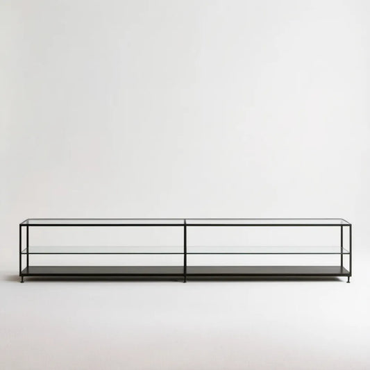 Czarna szafka RTV ze szkłem hartowanym 180 x 40 x 45 cm